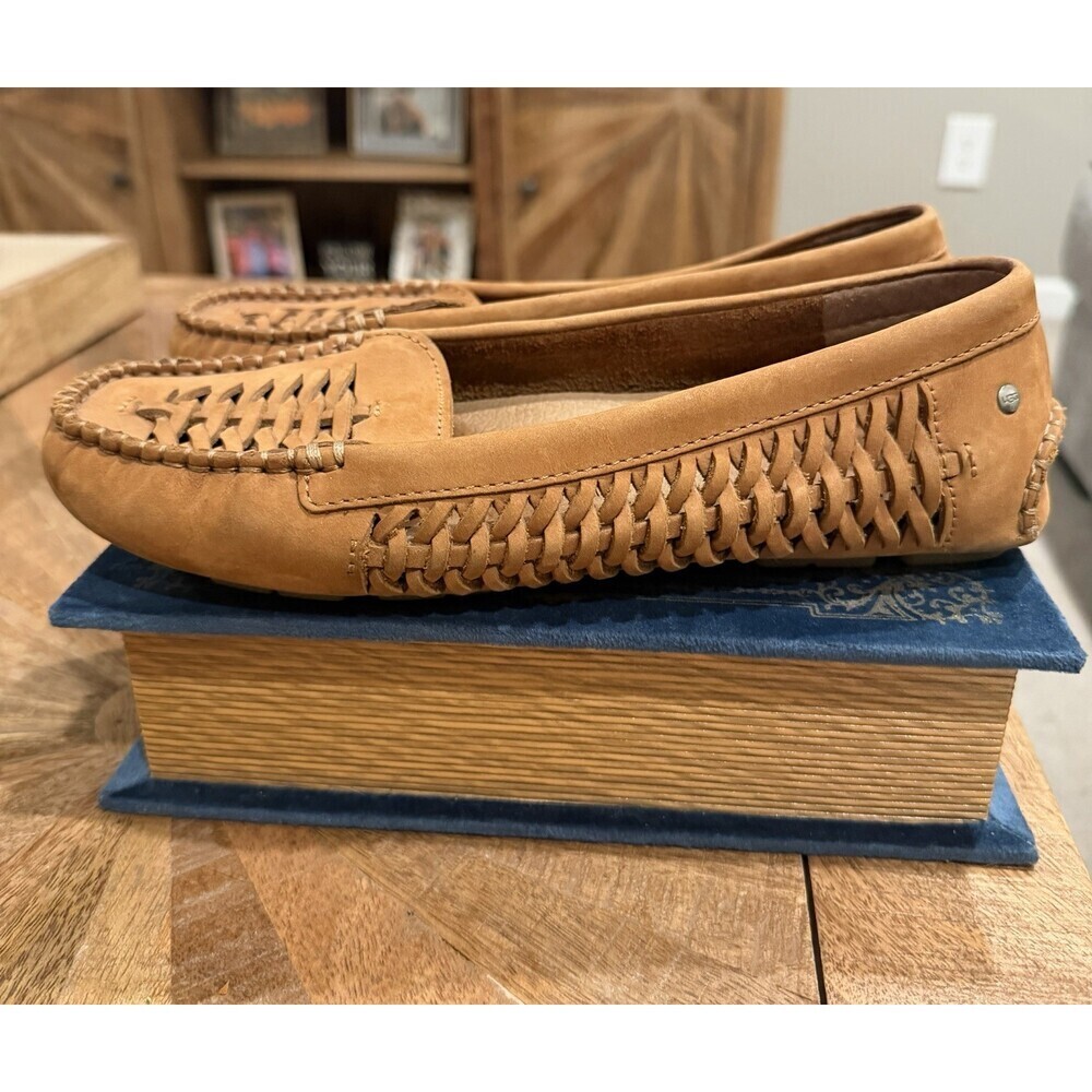 UGG Clary Womens 7.5 Brown Leather Moccasin Loafer Woven Driving Flats - Picture 8 of 10